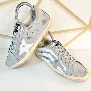 Golden Goose Sz 37, US 7 Superstar Silver Crystal Glitter Star Sneakers EUC